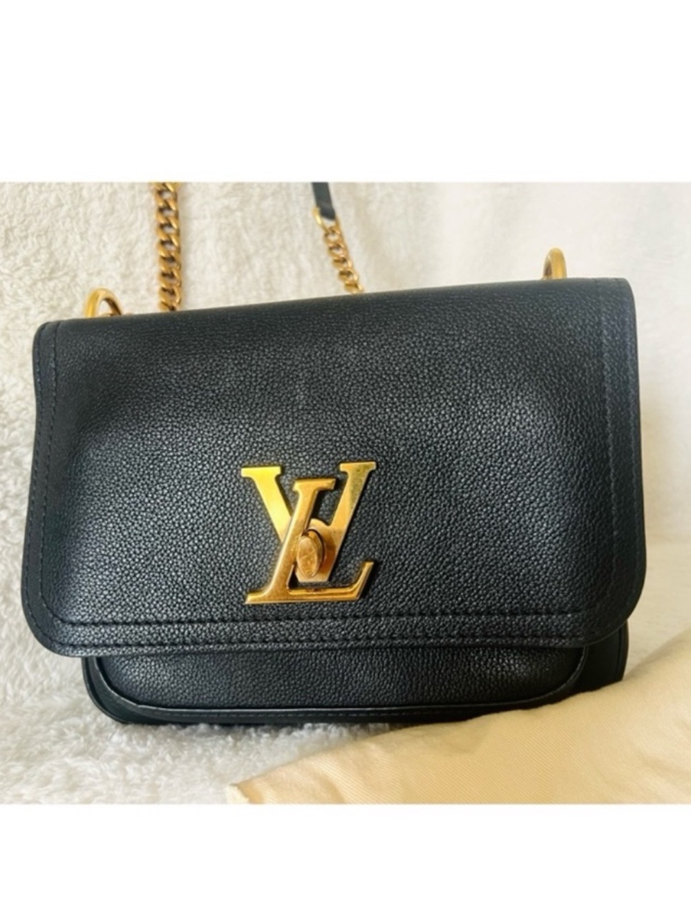 Louis Vuitton Black LockMe Crossbody Bag with Gold Chain